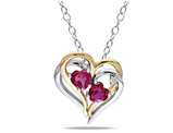 Lab-Created Ruby Heart Pendant Necklace 1.20 Carat (ctw) with Diamonds in Yellow Plated Sterling Silver with chain